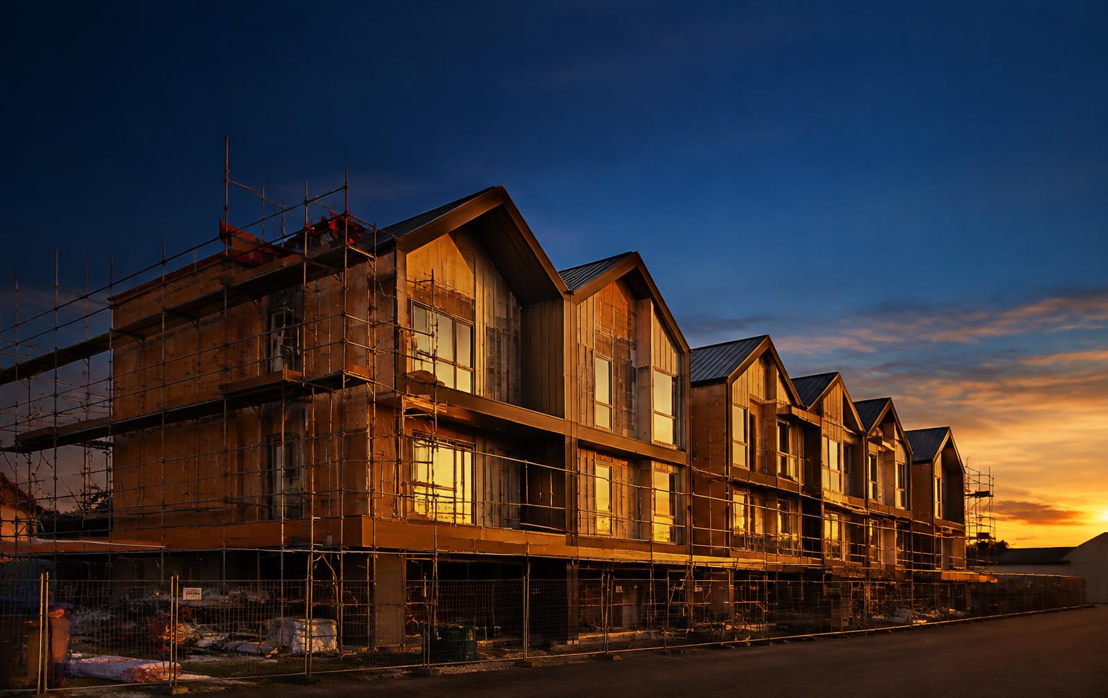 Townhouse development at dusk